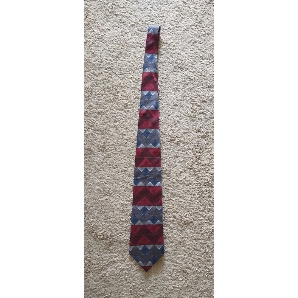 Vintage Murano Italia Necktie Burgandy Navy Gray 100% Silk Made in USA Dry Clean